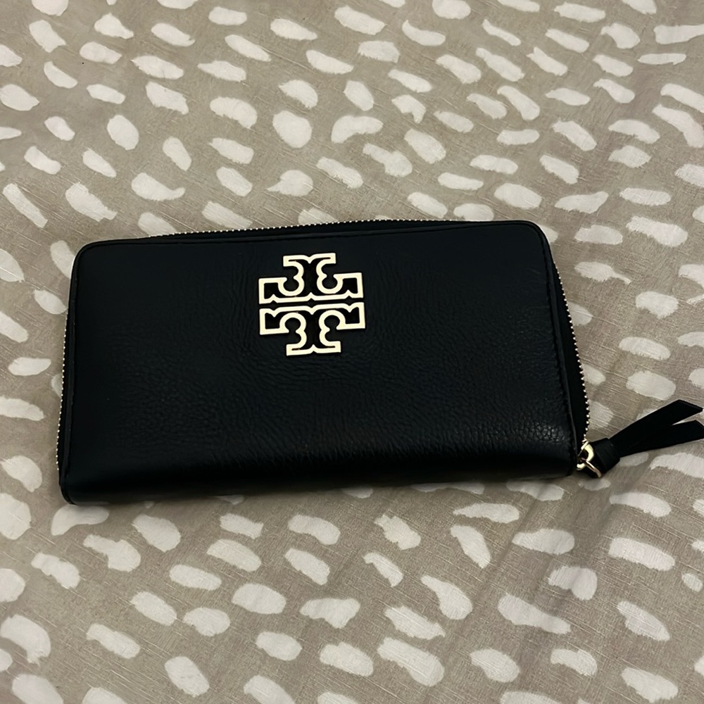 Black with gold Tory Burch zip wallet